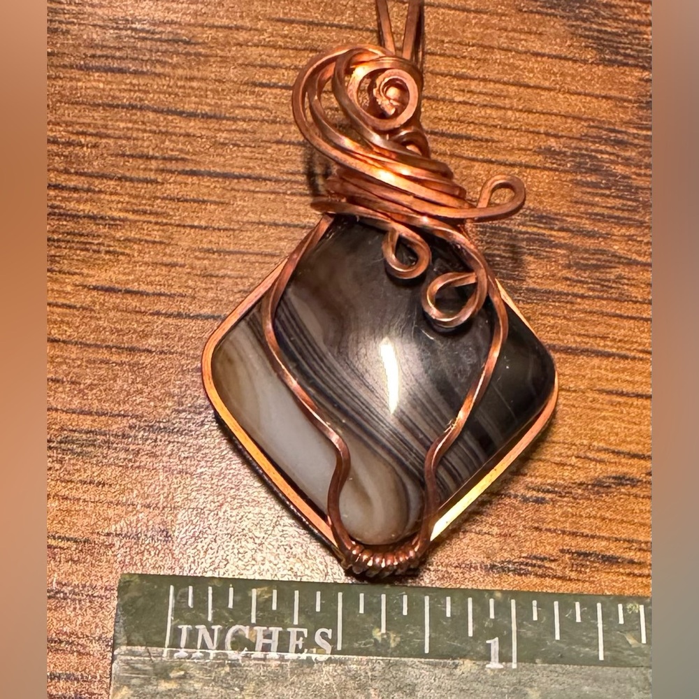 Onyx Agate Pendant in Jewelers Grade Copper Wire Wrap